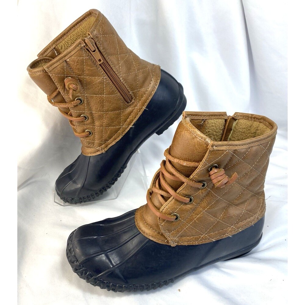 Stevie’s Unisex Kids Brown Quilted Duck Boots Sz 3 (8 3/8") Side Zipper Leather